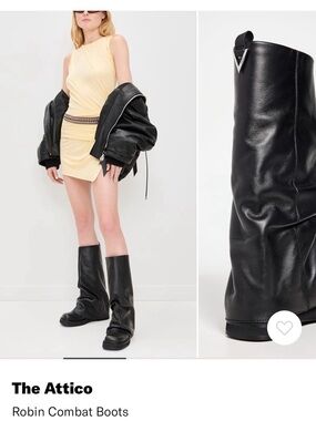 The Attico Robin Slouchy Black Leather Combat Boots